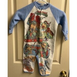 Vintage 90s Teenage Mutant Ninja Turtles Fleece Zip One Piece PJ's Sears 28"x12"